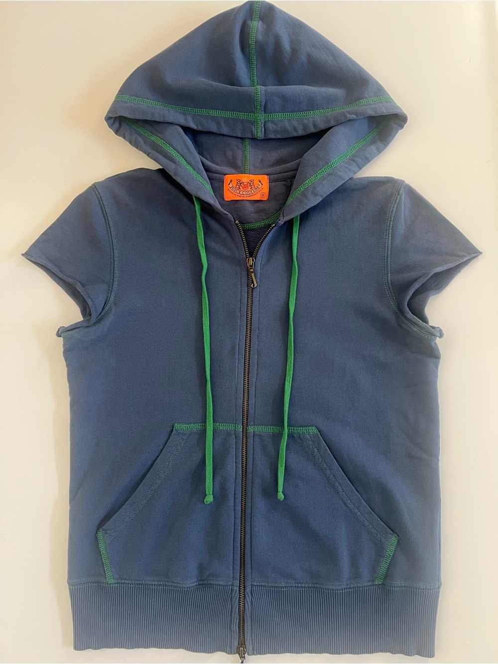 Juicy Couture Navy Short-Sleeve Zip-Up Hoodie with Green Trim